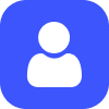 User icon on blue background.