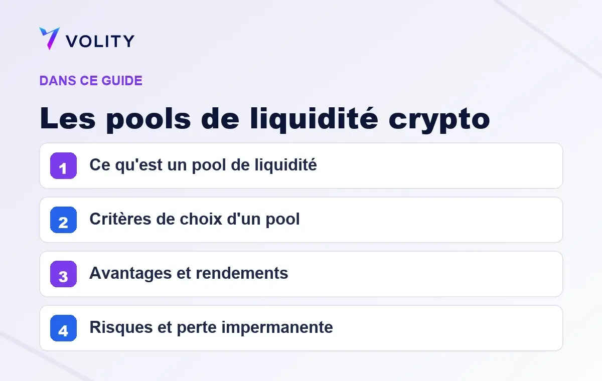 Sections clés de ce guide Volity sur la liquidité crypto