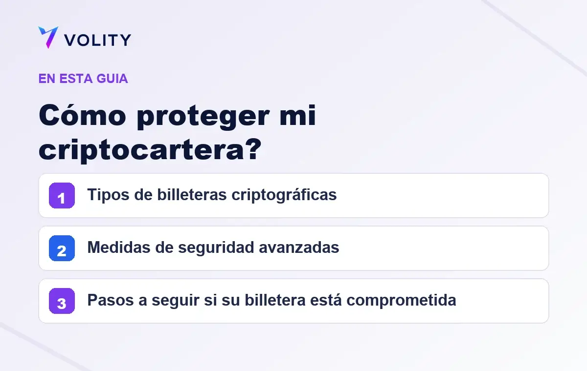 Secciones clave de esta guía de Volity sobre cómo proteger mi criptocartera?