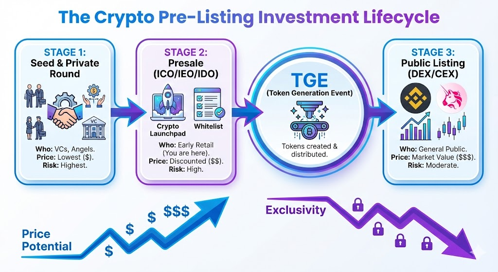 What does 'buying crypto before listing' mean