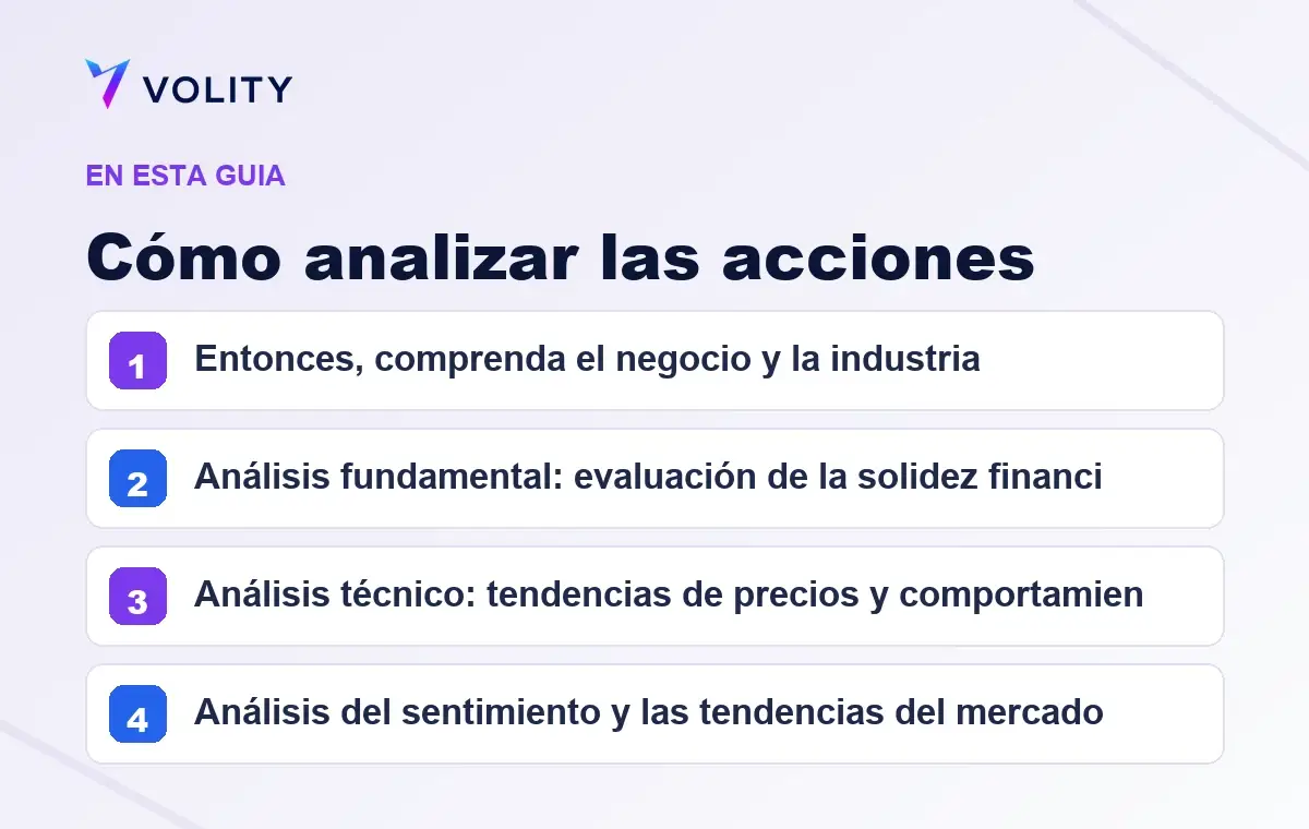 Secciones clave de esta guía de Volity sobre cómo analizar las acciones