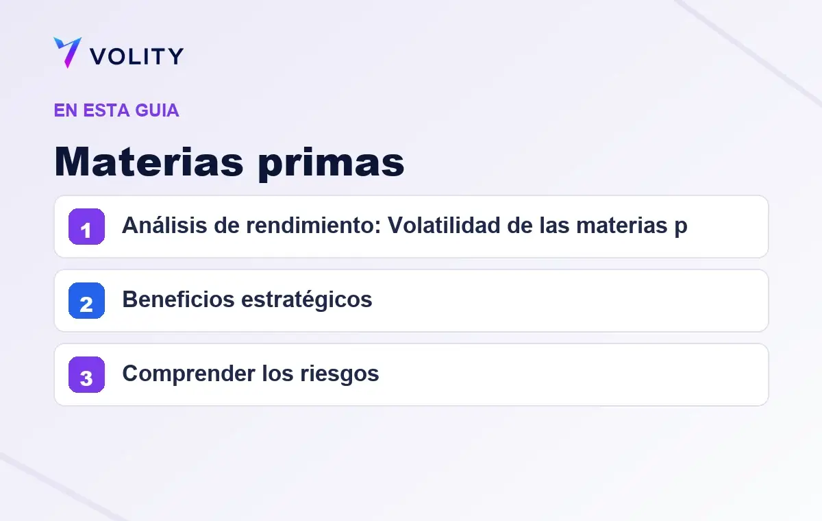 Secciones clave de esta guía de Volity sobre materias primas