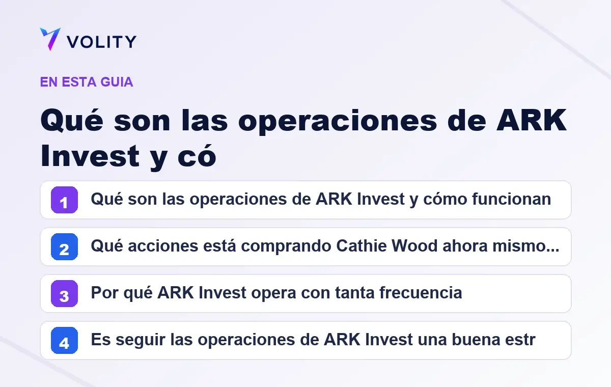 Secciones clave de esta guía de Volity sobre qué son las operaciones de ark invest y có