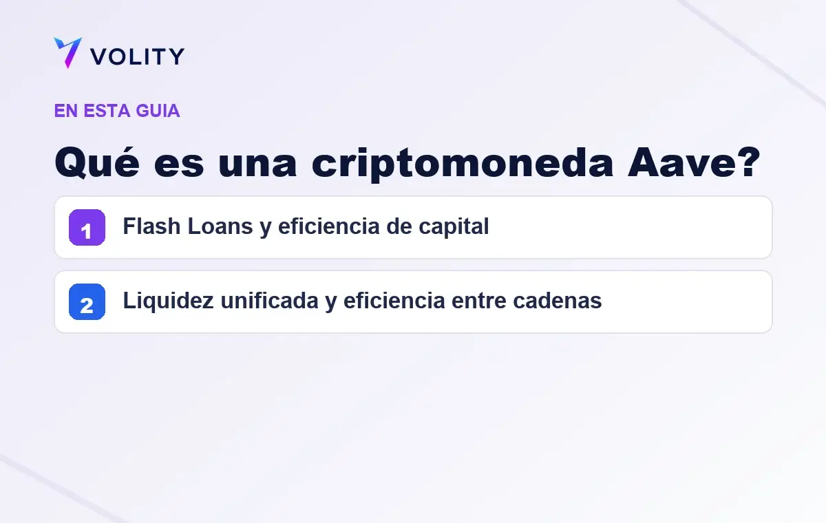Secciones clave de esta guía de Volity sobre qué es una criptomoneda aave?