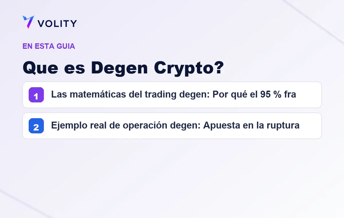Secciones clave de esta guía de Volity sobre que es degen crypto?