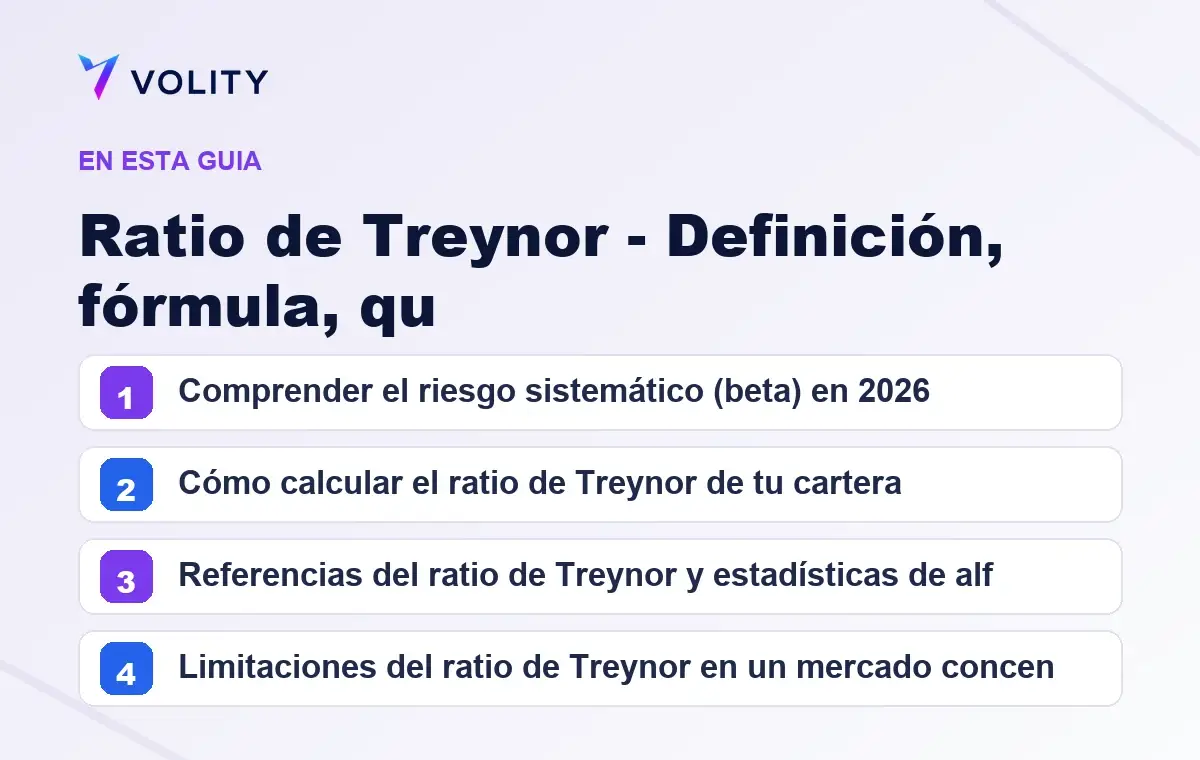 Secciones clave de esta guía de Volity sobre ratio de treynor - definición, fórmula, qu