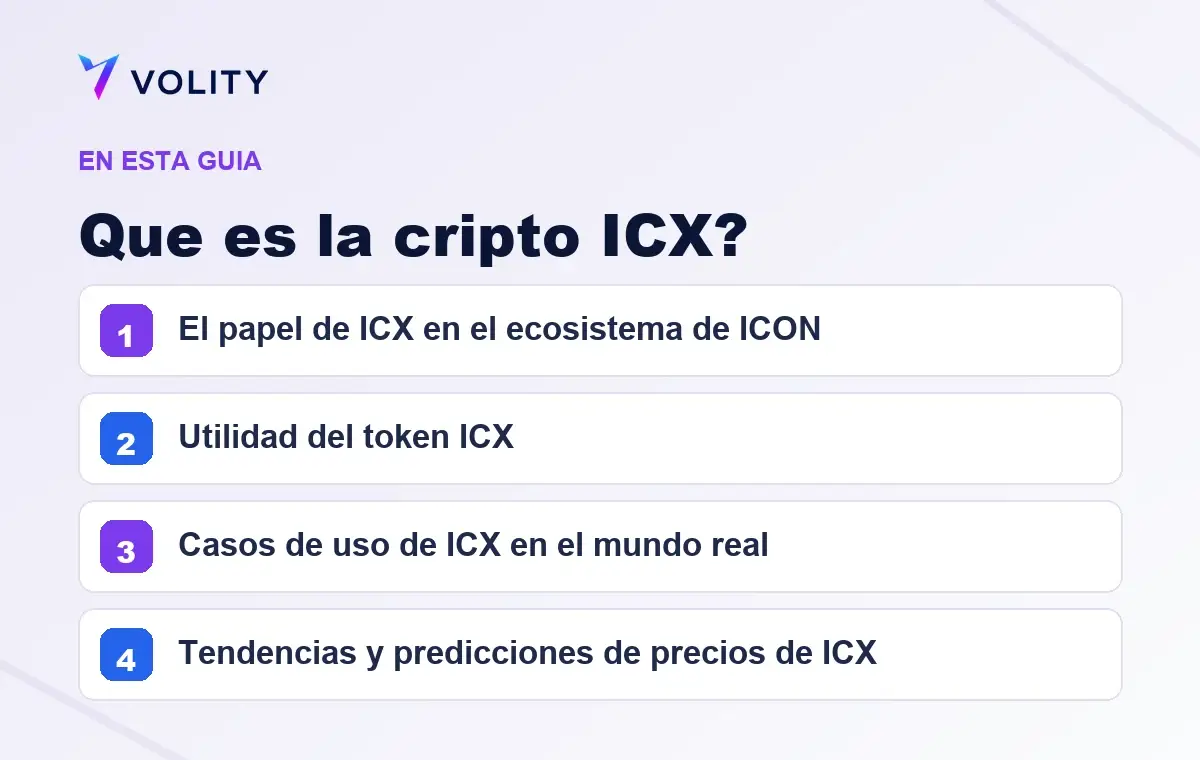 Secciones clave de esta guía de Volity sobre que es la cripto icx?