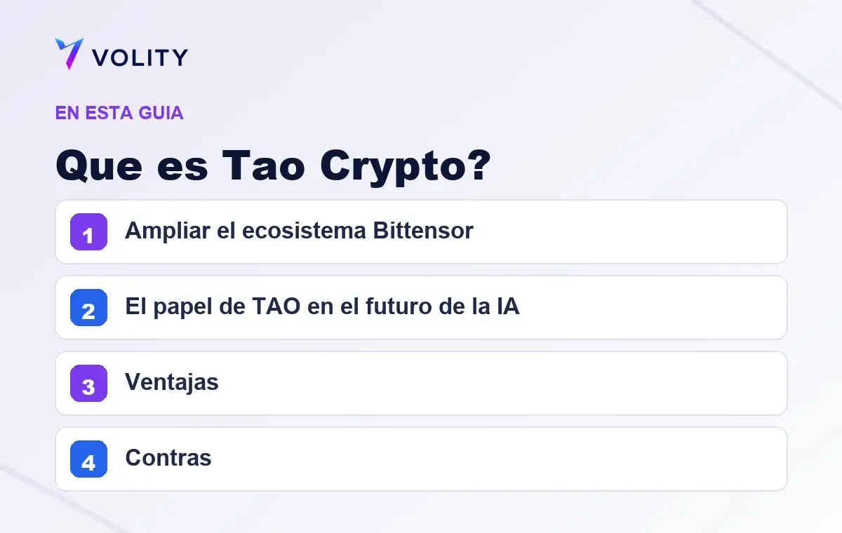 Secciones clave de esta guía de Volity sobre que es tao crypto?