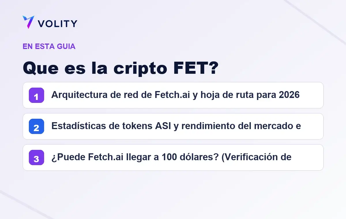 Secciones clave de esta guía de Volity sobre que es la cripto fet?