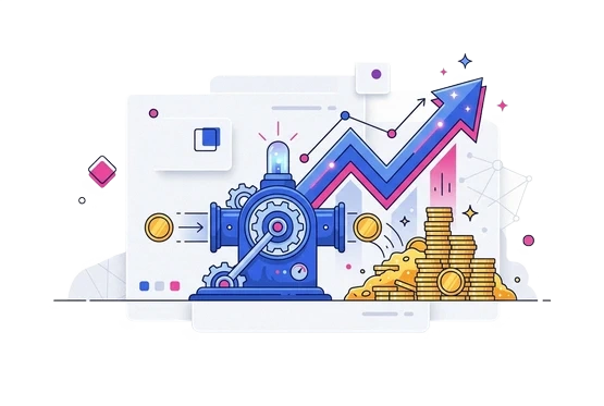 Símbolos Bitcoin y flechas de crecimiento.