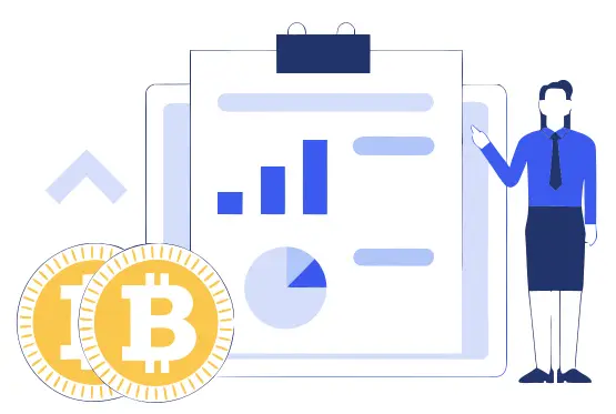 Símbolos Bitcoin y flechas de crecimiento.