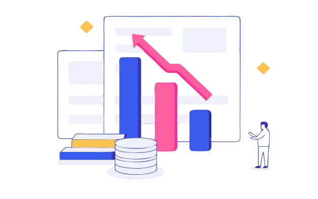 Cartoon-Figuren mit Finanzdiagramm.