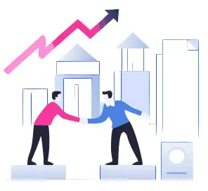 Handshake auf Balkendiagrammen, Wachstumspfeil.