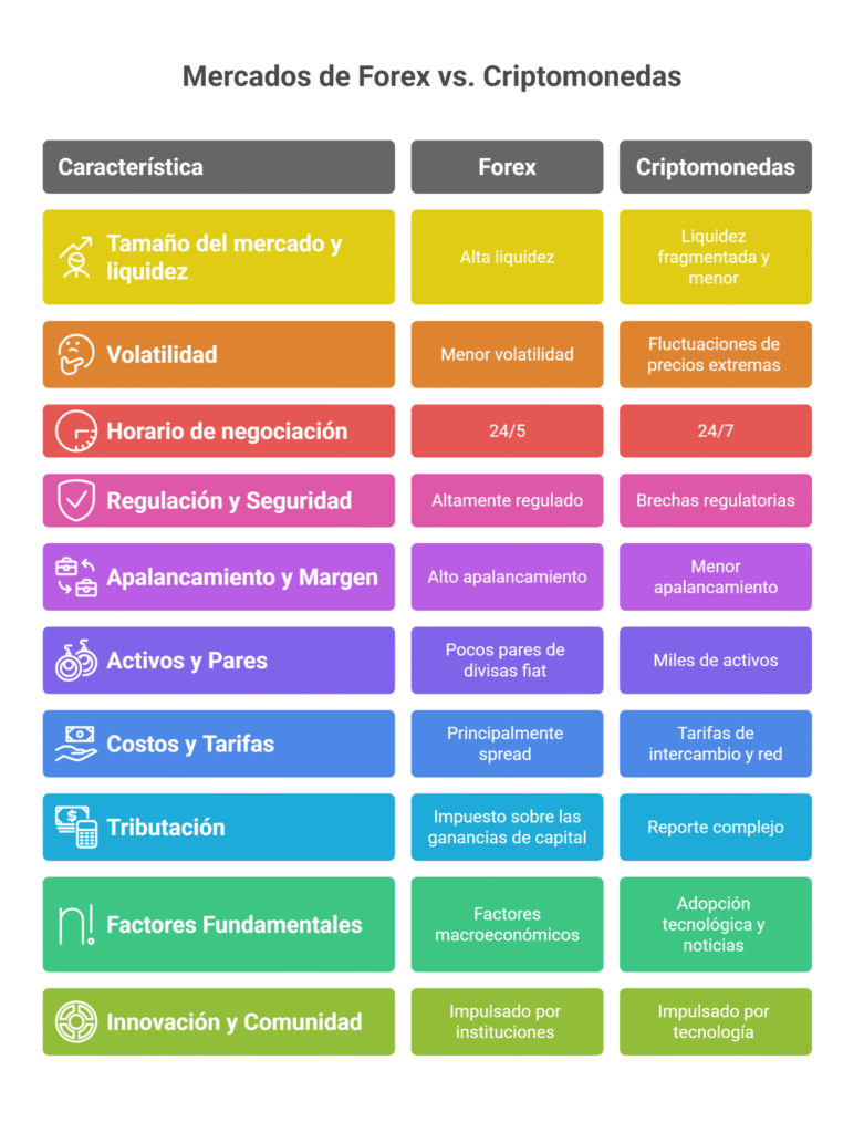 Diferencias clave entre el mercado de divisas y el de criptomonedas