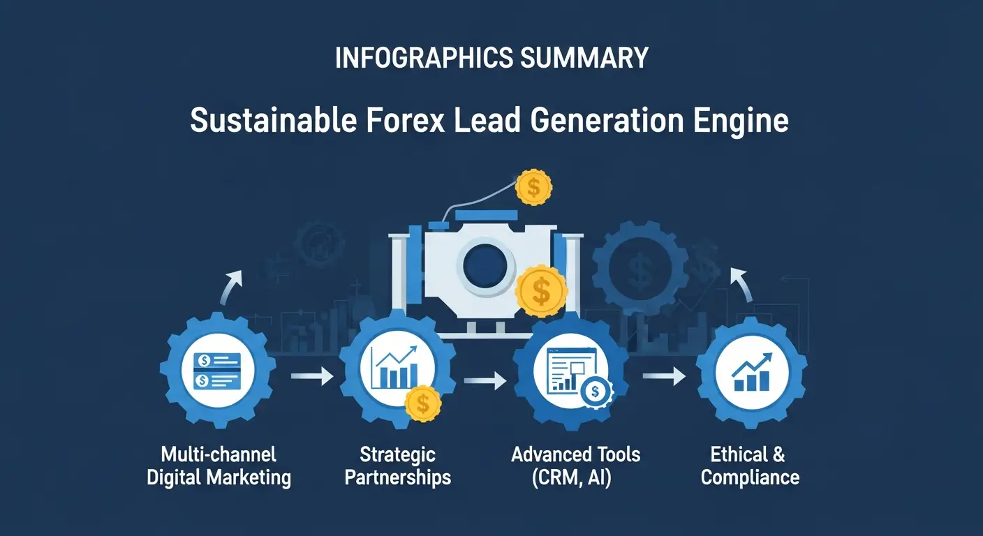 Infographic summarizing key pillars for sustainable forex lead generation.