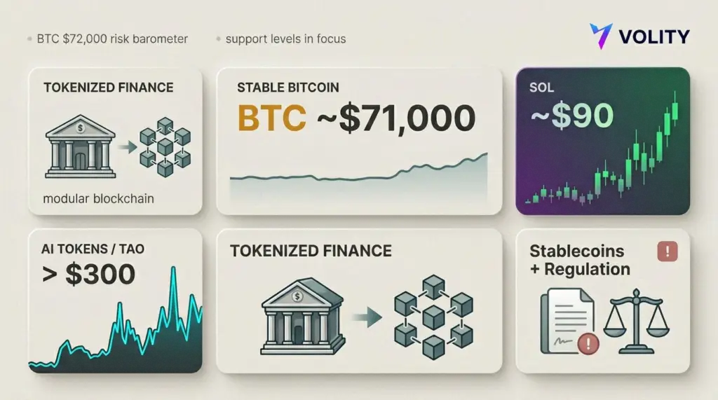 Bitcoin Holds $71,000 as Solana, AI Tokens Surge