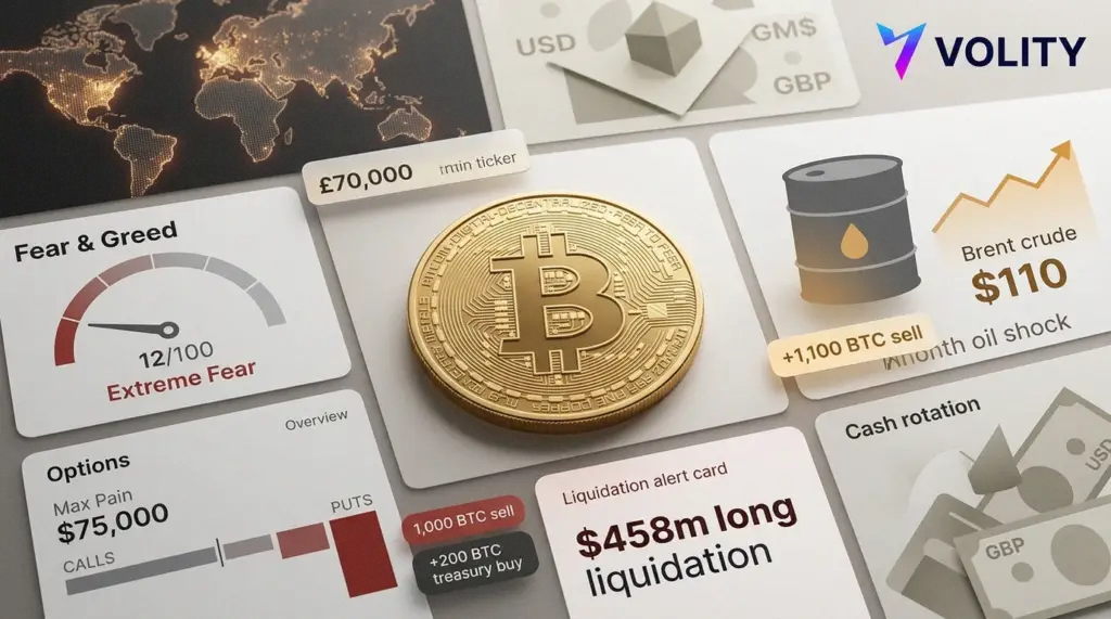 Bitcoin Price Holds £70k as Oil Hits $110, Fear Surges