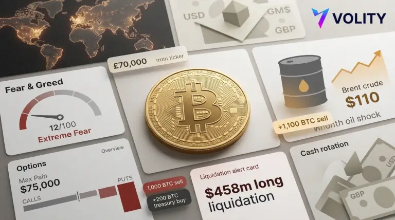 Bitcoin Price Holds £70k as Oil Hits $110, Fear Surges