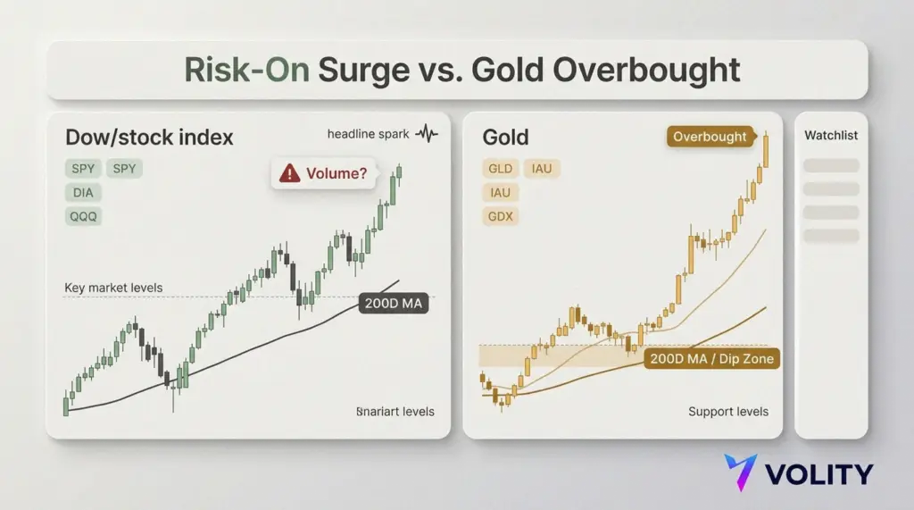 Gold price outlook: overbought risk as Dow rally surges