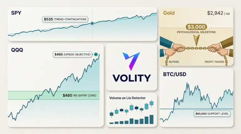 QQQ momentum lifts tech as gold nears $3,000 and BTC holds $95k