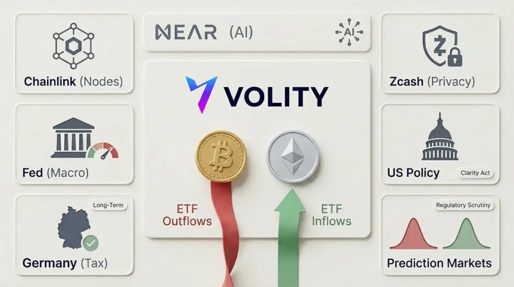 Bitcoin price chart showing jitters and red volatility as spot ETF outflows pressure the crypto market in May 2026