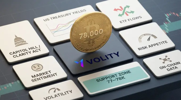 Bitcoin price near $78,000 alongside US Capitol building representing the CLARITY Act regulatory tightening on crypto markets in May 2026