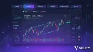 Volity MT CFD trading platform showing forex and indices on desktop and mobile