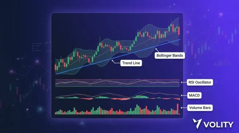 Crypto trading charts guide: candlesticks, patterns, indicators on Volity MT