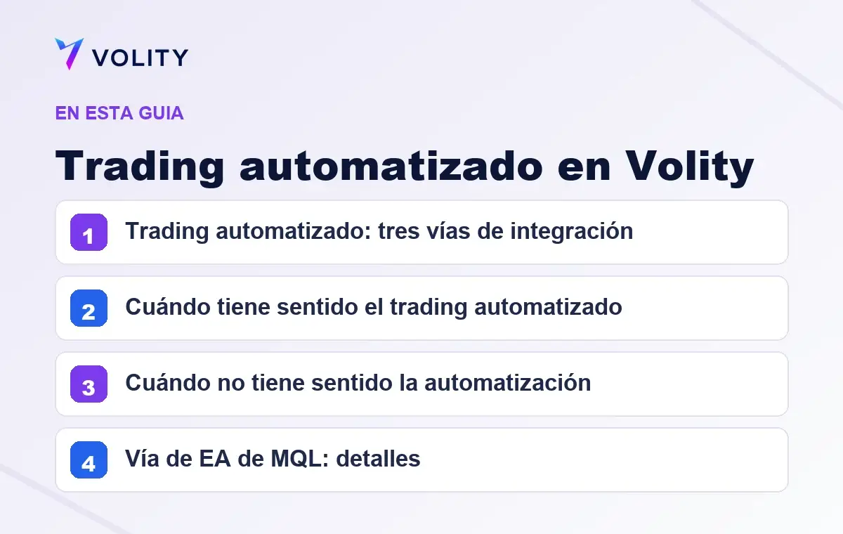 Secciones clave de esta guía de Volity sobre Trading automatizado en Volity