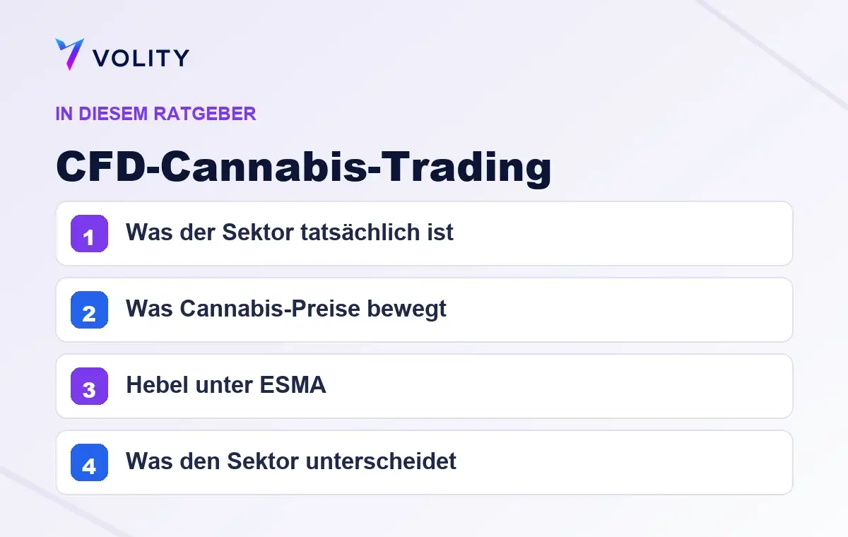 Wichtige Abschnitte in diesem Volity-Ratgeber zu CFD-Cannabis-Trading