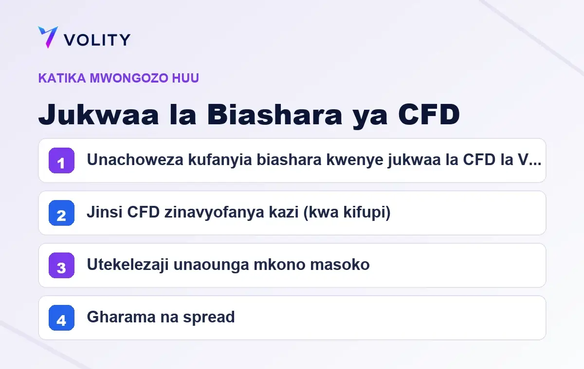 Sehemu muhimu katika mwongozo huu wa Volity kuhusu Jukwaa la Biashara ya CFD