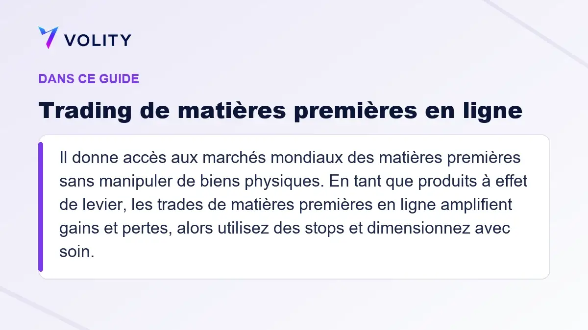 Sections clés de ce guide Volity sur Trading de matières premières en ligne