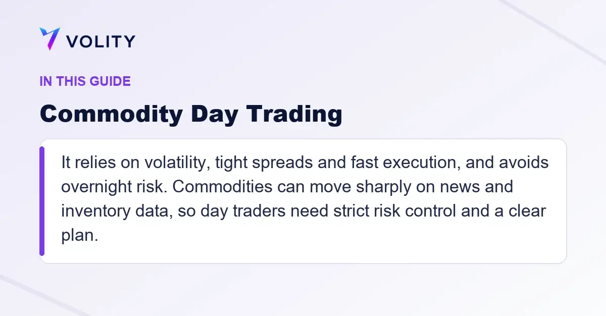 Key sections covered in this Volity guide to Commodity Day Trading