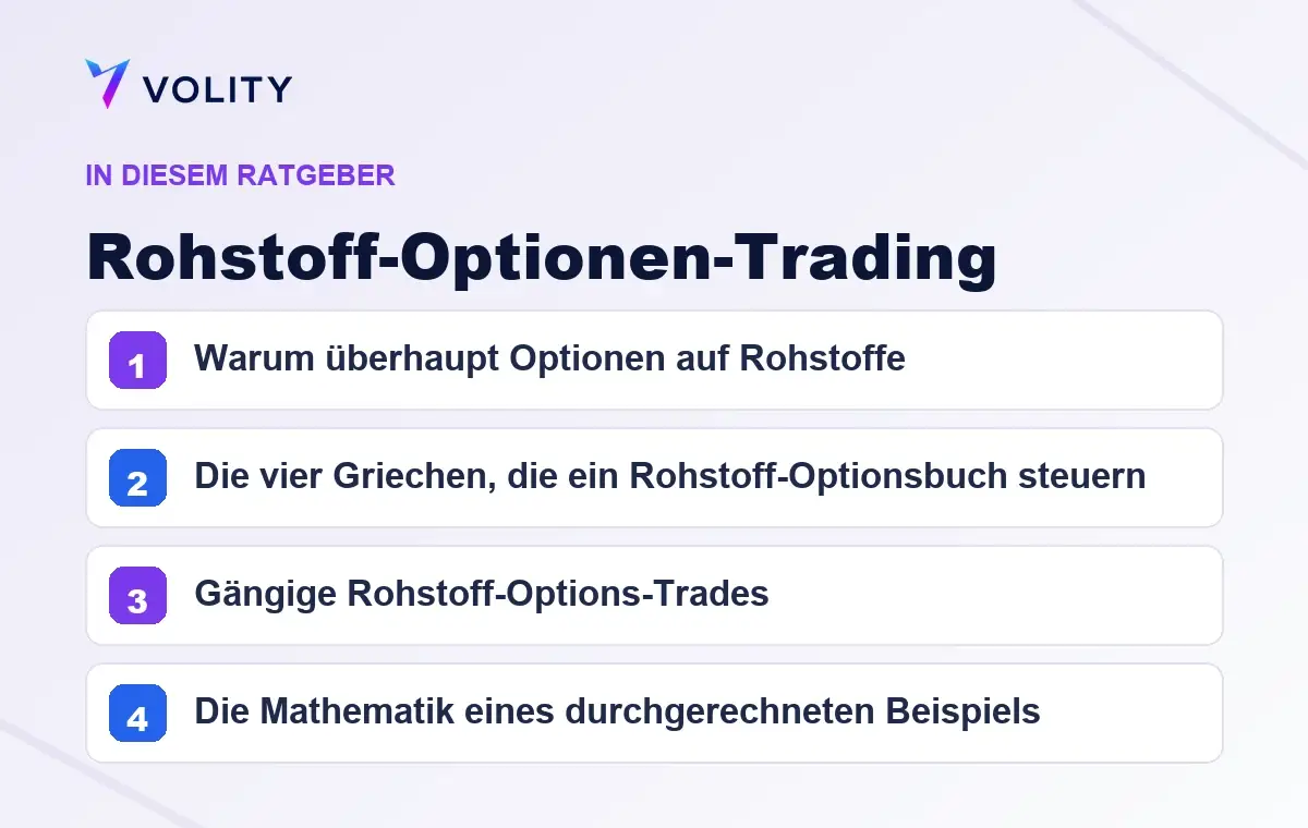 Wichtige Abschnitte in diesem Volity-Ratgeber zu Rohstoff-Optionen-Trading