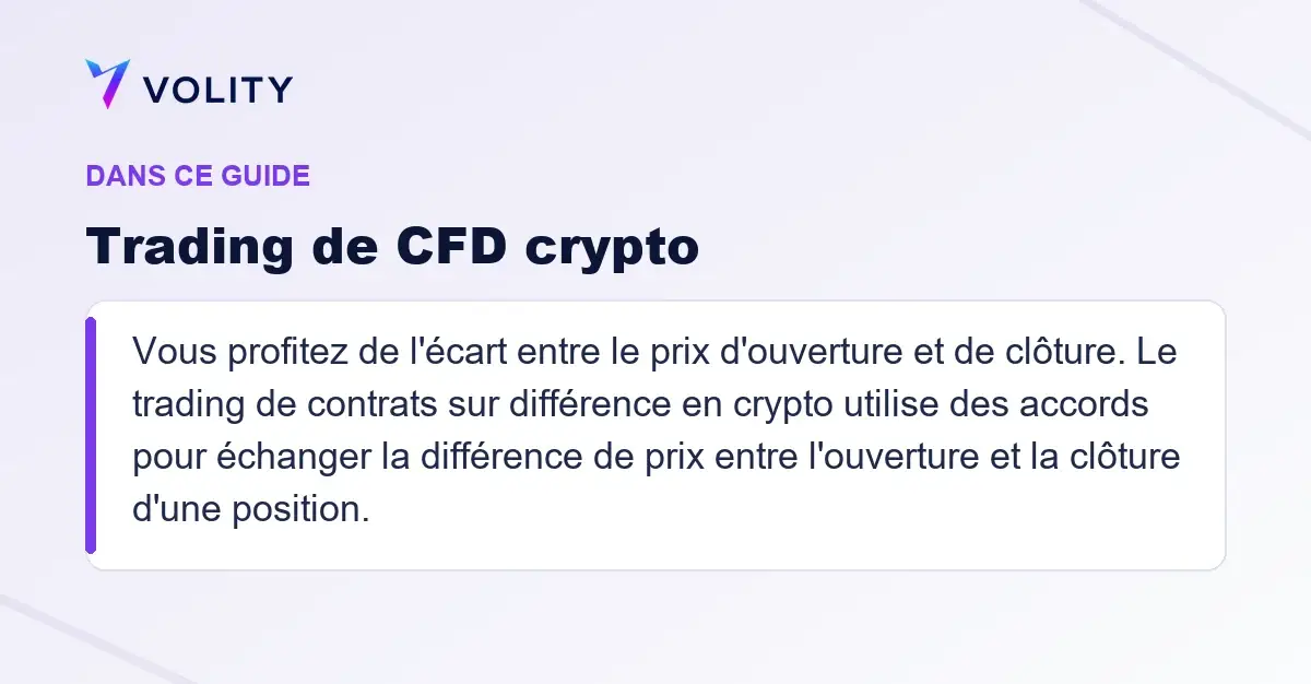 Sections clés de ce guide Volity sur Trading de CFD crypto