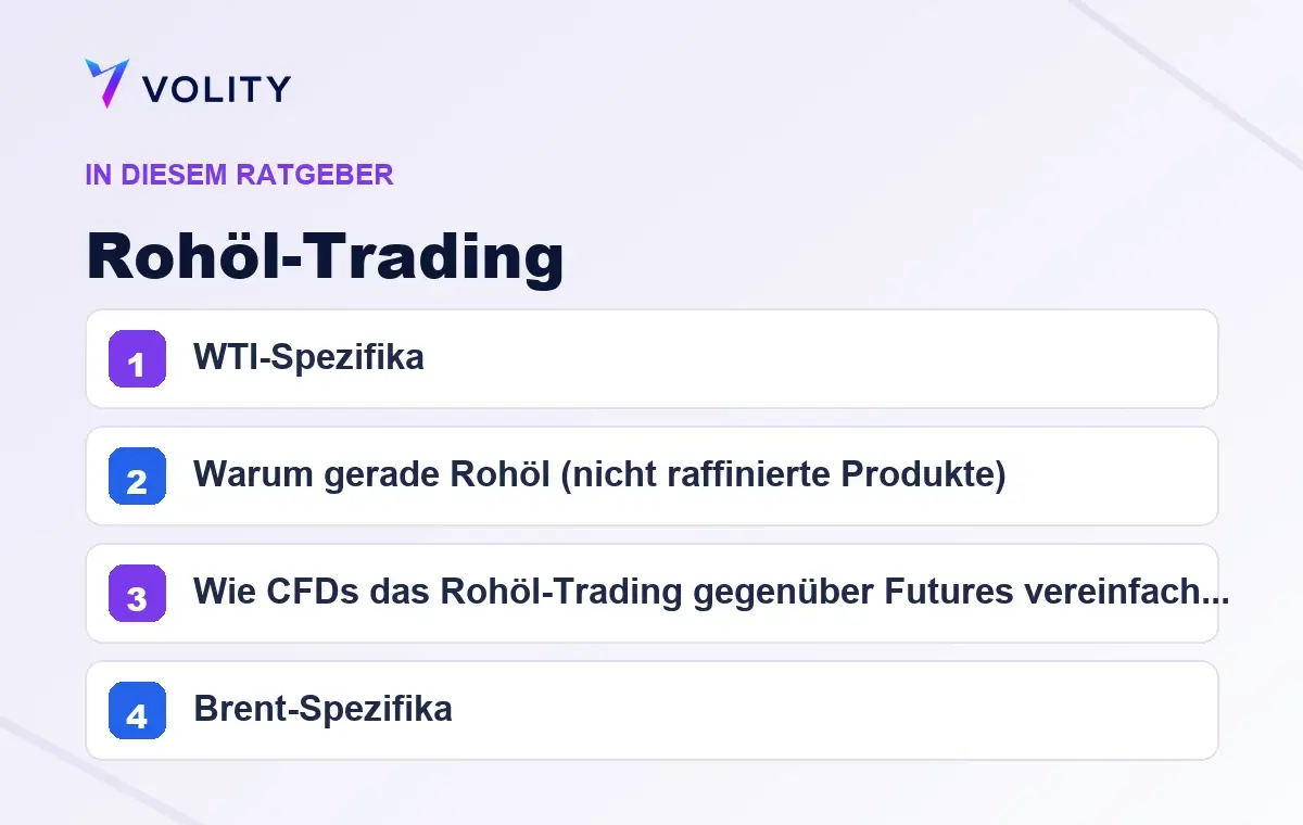 Wichtige Abschnitte in diesem Volity-Ratgeber zu Rohöl-Trading