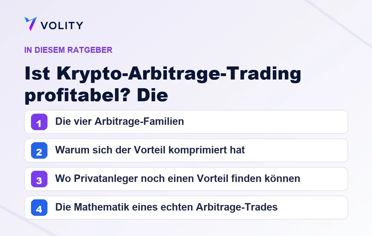 Wichtige Abschnitte in diesem Volity-Ratgeber zu Ist Krypto-Arbitrage-Trading profitabel? Die