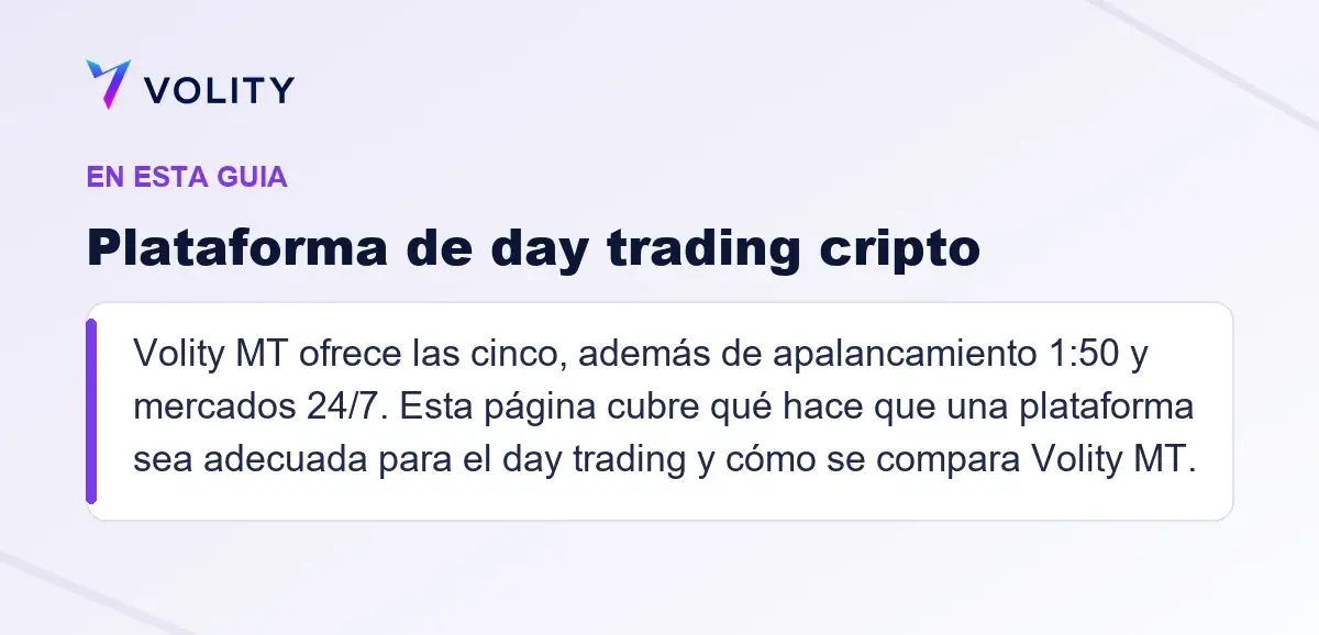 Secciones clave de esta guía de Volity sobre Plataforma de day trading cripto