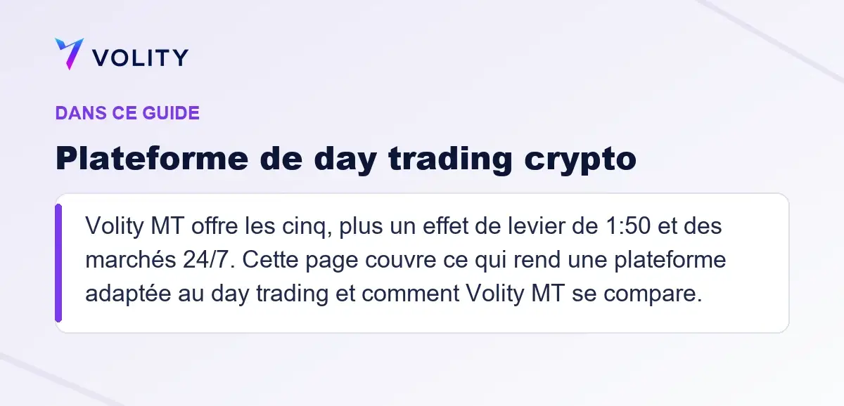 Sections clés de ce guide Volity sur Plateforme de day trading crypto