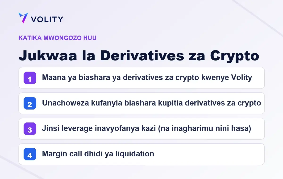 Sehemu muhimu katika mwongozo huu wa Volity kuhusu Jukwaa la Derivatives za Crypto