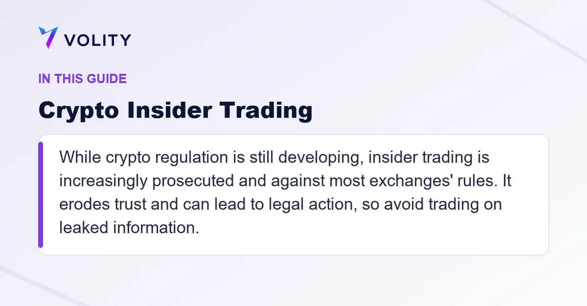 Key sections covered in this Volity guide to Crypto Insider Trading
