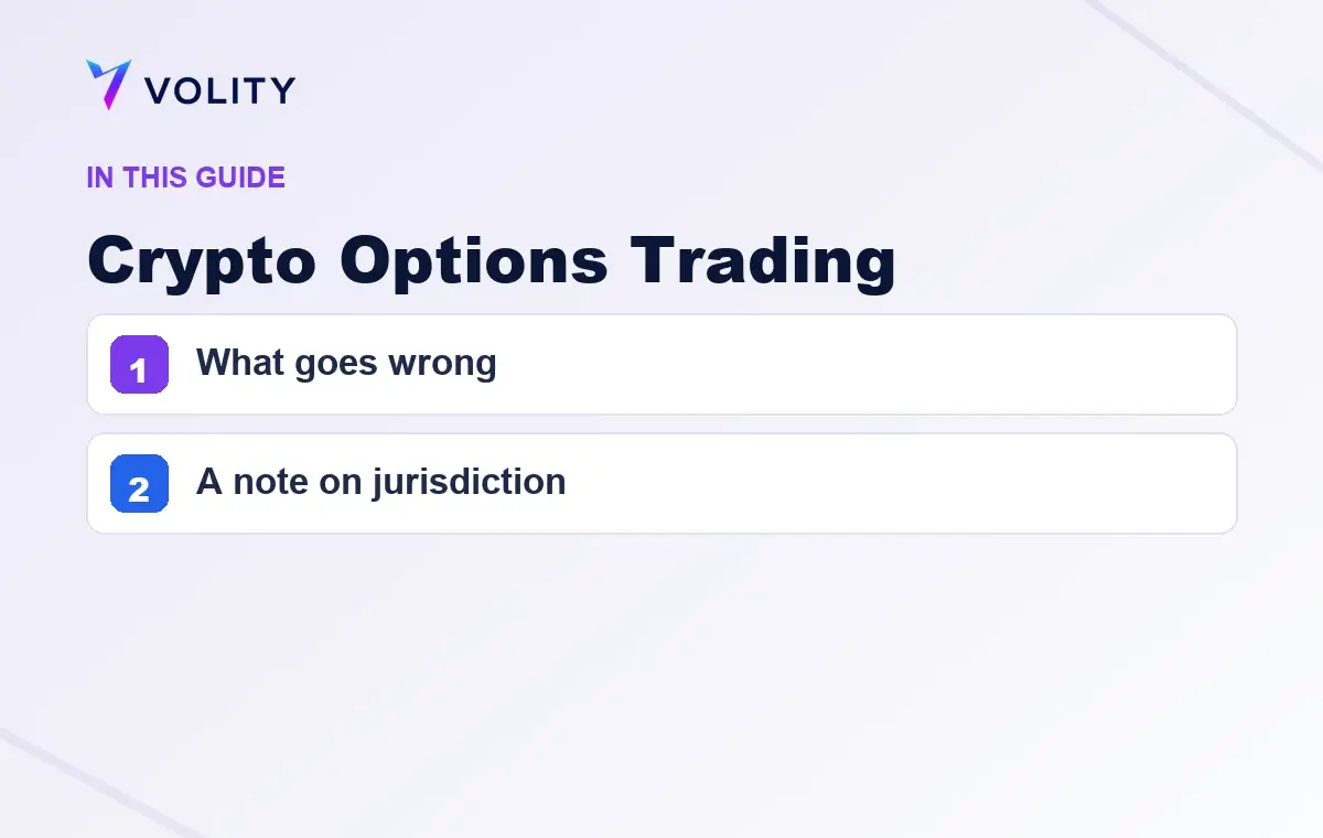 Key sections covered in this Volity guide to Crypto Options Trading
