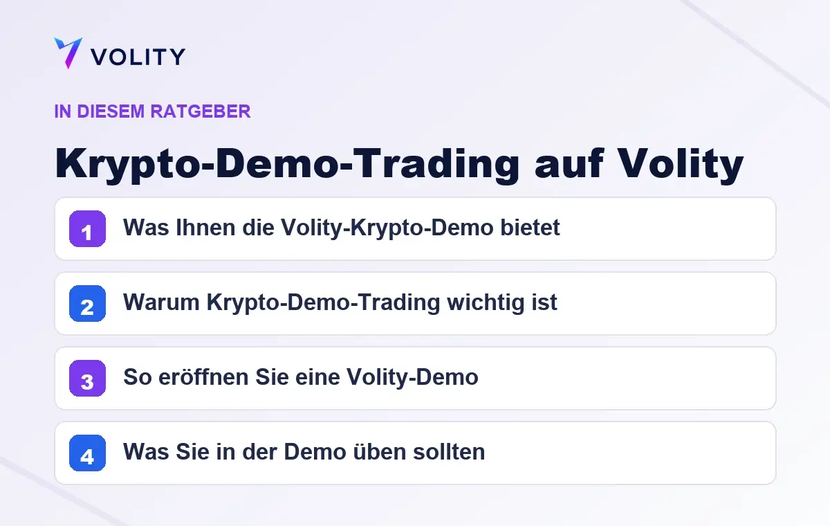 Wichtige Abschnitte in diesem Volity-Ratgeber zu Krypto-Demo-Trading auf Volity