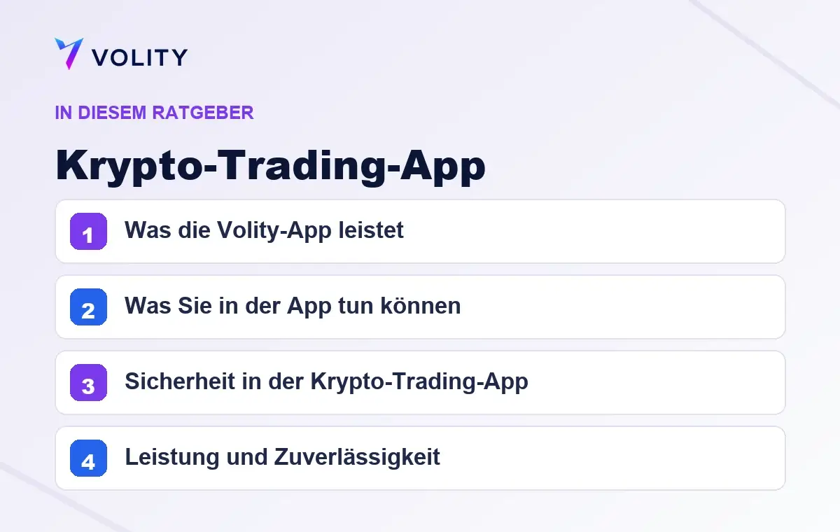 Wichtige Abschnitte in diesem Volity-Ratgeber zu Krypto-Trading-App