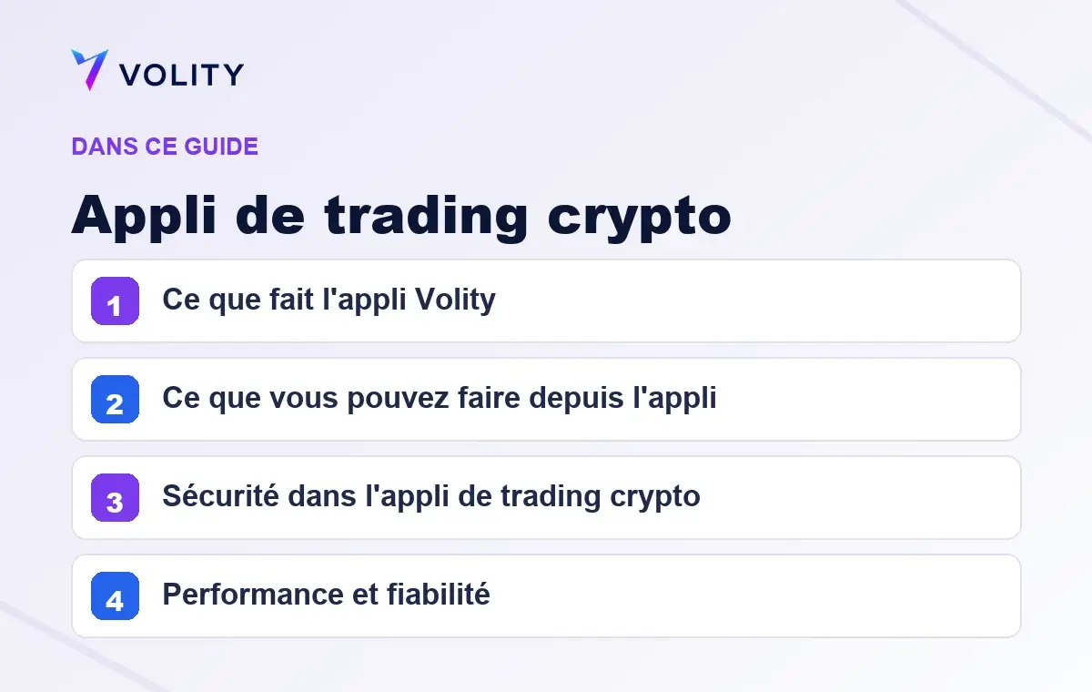 Sections clés de ce guide Volity sur Appli de trading crypto