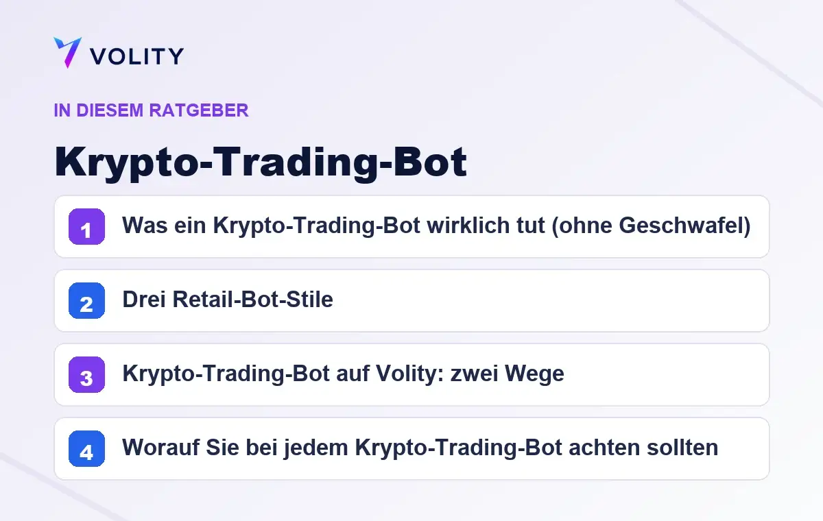 Wichtige Abschnitte in diesem Volity-Ratgeber zu Krypto-Trading-Bot