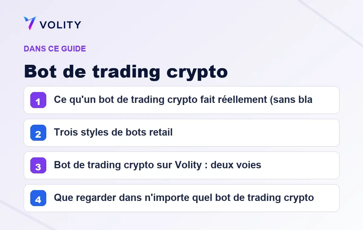 Sections clés de ce guide Volity sur Bot de trading crypto