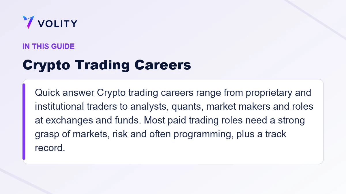 Key sections covered in this Volity guide to Crypto Trading Careers