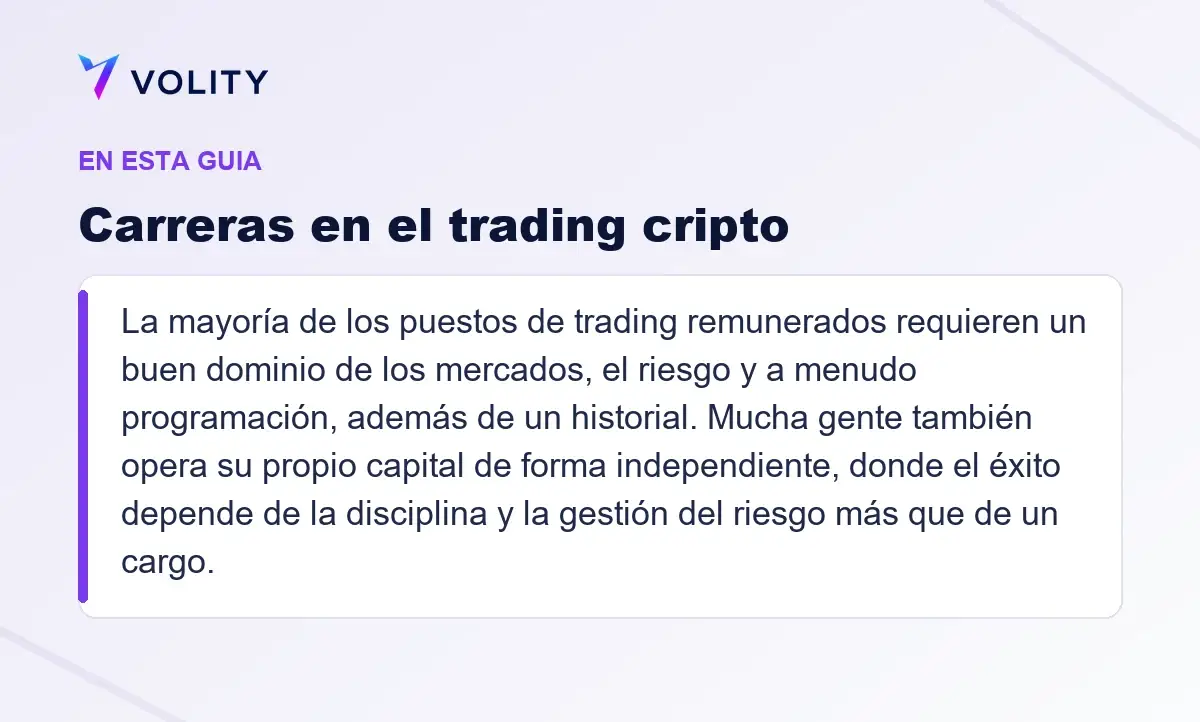 Secciones clave de esta guía de Volity sobre Carreras en el trading cripto