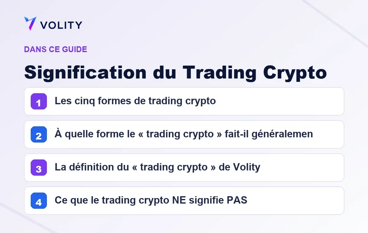 Sections clés de ce guide Volity sur Signification du Trading Crypto